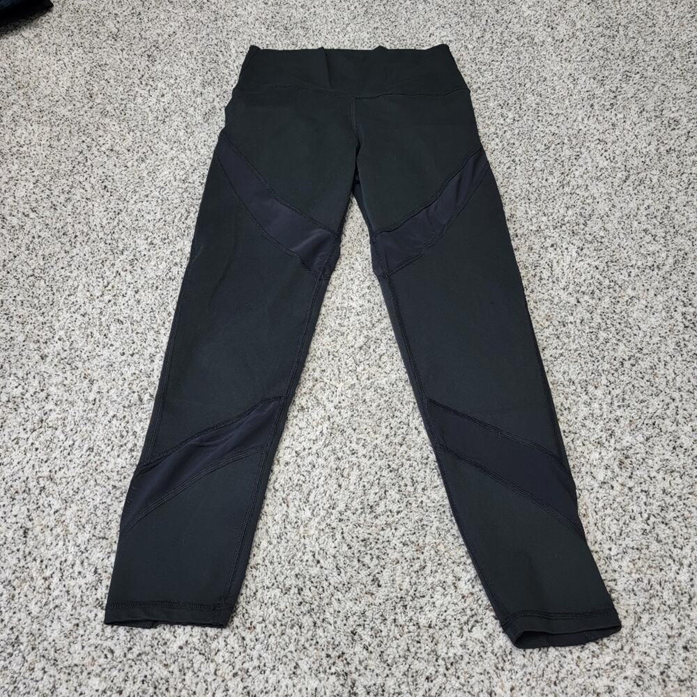 Aerie Black Mesh Panel Cropped Leggings Size Medium Athleisure Activewear